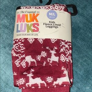 Muk Luks Kids Fleece Lined Leggings - Burgundy and White nwt